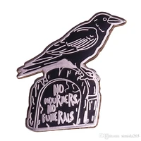 no mourners no funerals tombstone crow brooch metal badge lapel pin jacket jeans fashion jewelry accessories gift