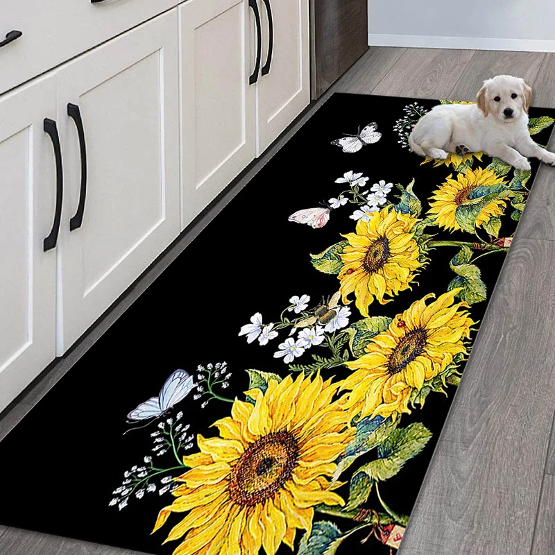 

3d Carpet Kitchen Floor Mat Mats Runner Bath Modern Long Traditional Washable Light Flower Fabric Nordic Black White Coffee Rugs