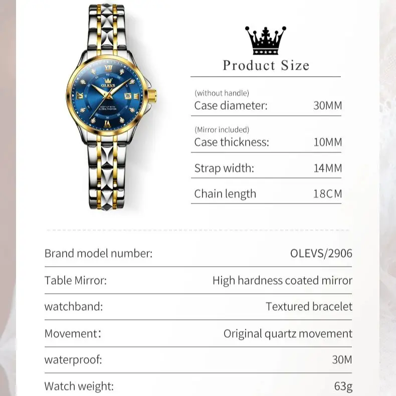 Женские часы OLEVS 2906 элегантные кварцевые с бриллиантами роскошный модный бренд