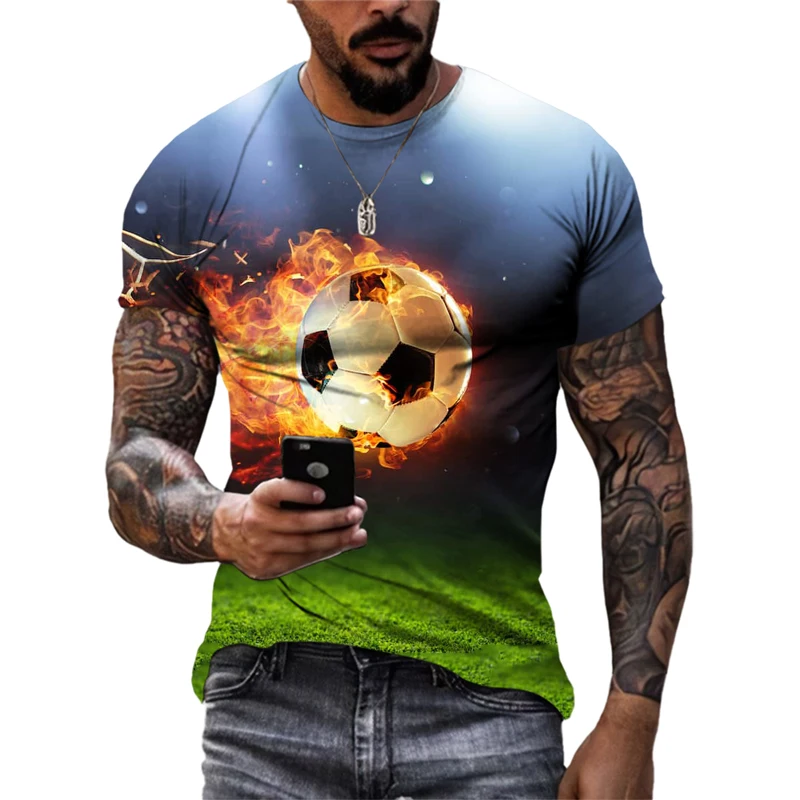 

Football Sports Pattern Summer Men's T-shirt Street Fitness Loose and Comfortable 3D Printing Quick-drying Short-sleeved Top