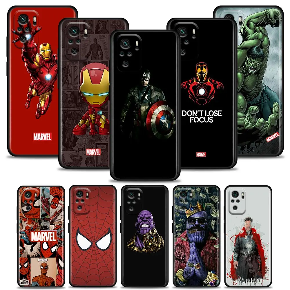 

LUXURY Marvel Phone Case for Redmi 10 9 9A 9C 9i K20 K30 K40 Plus Note 10 11 Pro Case Soft Silicone Cover Marvel Hero Series