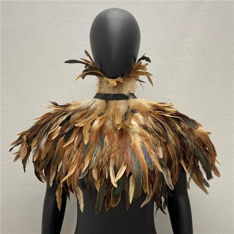 Gothic Feather Shawl Real Rooster Feather Scarf Chicken Feather Fake Collar Halloween Makeup Ball Jewelry Wrap