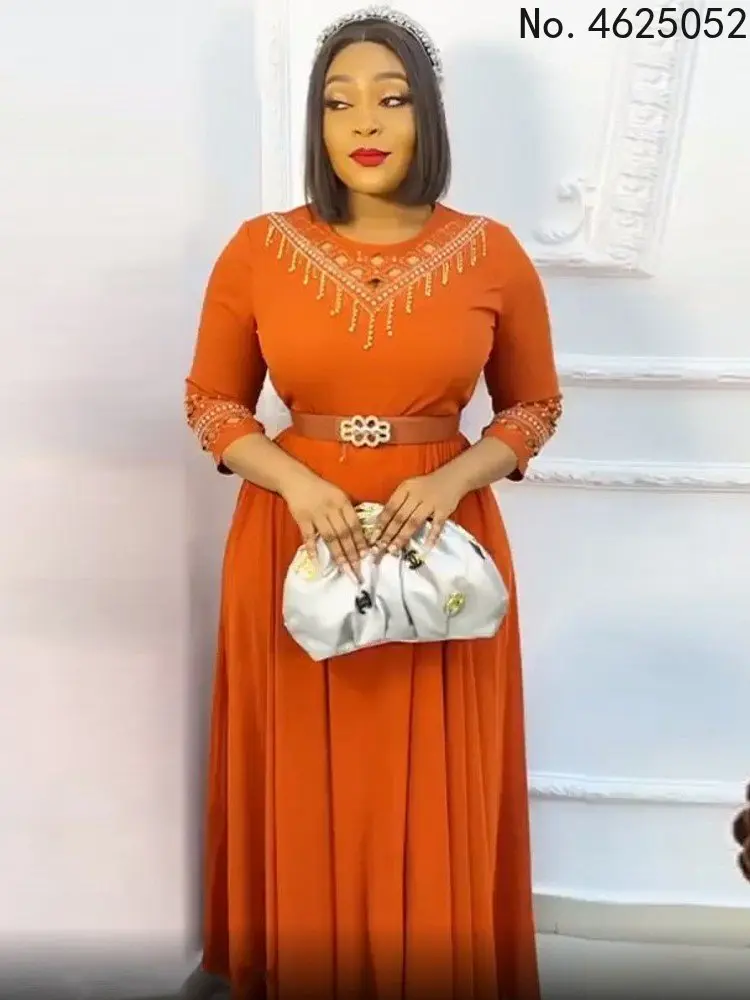 

Весна-Осень 2022, Африканское женское платье с круглым вырезом, однотонное длинное платье из полиэстера, женские платья макси в африканском с...