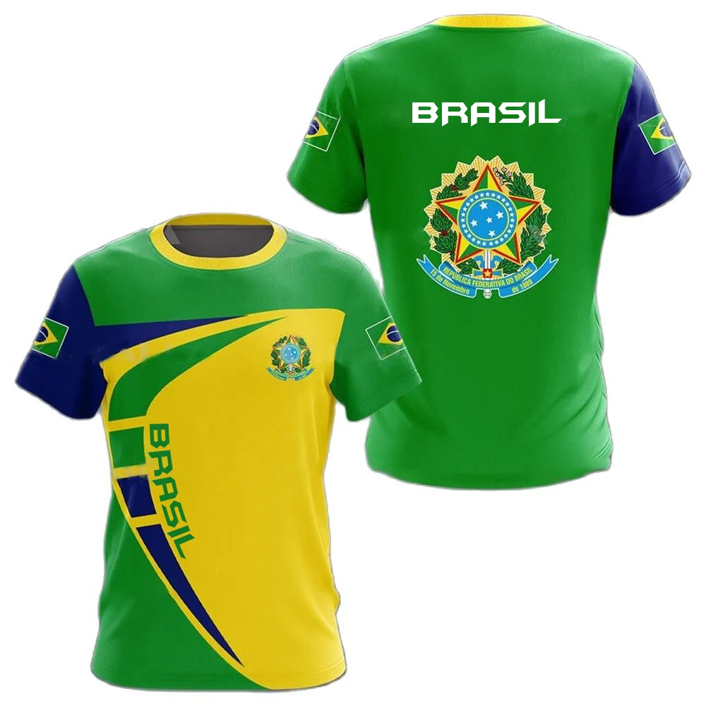 

Brazilian Summer Men's 3D Printing Brazilian National Emblem Flag Printing Casual T-shirt O-Neck Loose Short Sleeve Large Men's