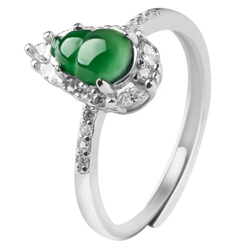 

Burmese Jade Gourd Rings Green Natural Emerald Vintage Gemstone Jadeite Fashion Talismans 925 Silver Amulets Jewelry Women