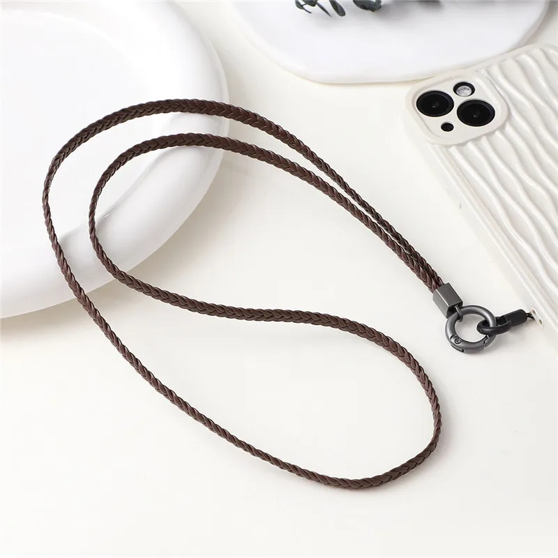 

Rope for Phone Strap Keychain Flat Braided Accessories for Mobile Phone Lanyard Leather Neck Strap Landyard Premium Pendant