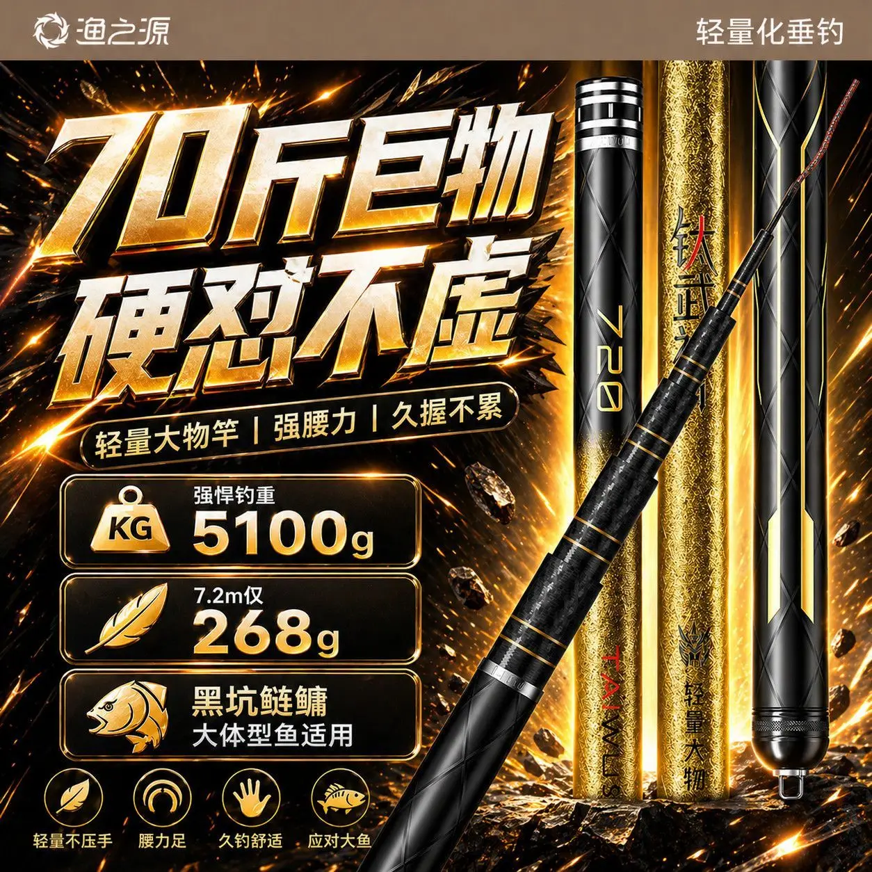 Фото Удочка YUZHIYUAN Titanium Martial God Big Rod, высокоуглеродистая, сверхлегкая, жесткая, для ловли серебряного и толстолобого карпа, гигантская удочка №2