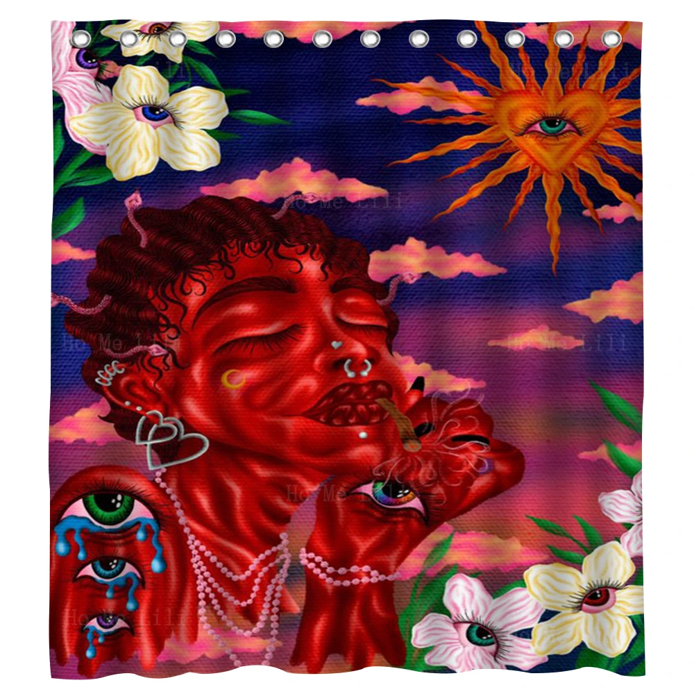 

Red Skin People Flowers With Eyes Root Chakra Abstract Psychedelic Aesthetic Shower Curtains By Ho Me Lili For Bathroom Decor