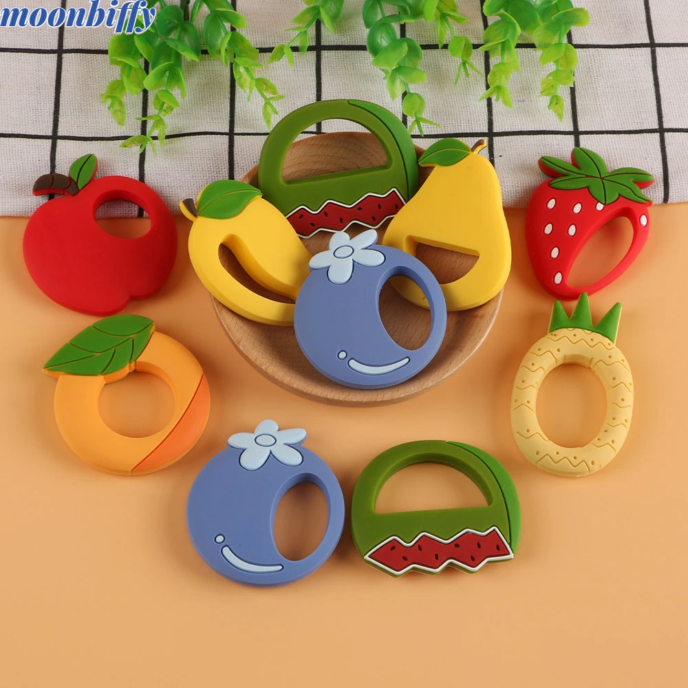 

Gevarieerde Cartoon Vruchten Siliconen Bijtring Bpa Voedsel Gratis Baby Care Tooth Tepel Tandjes Ring baby toys silicone fruits