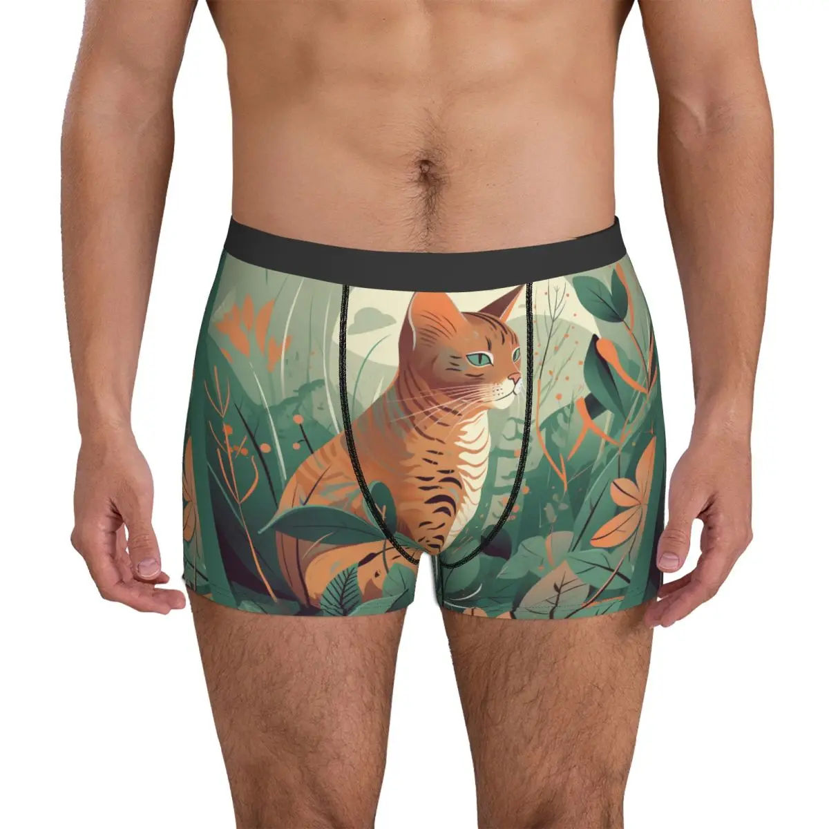 

Нижнее белье с изображением кота, вектор, плоские животные, 3D мешочек, тренки, боксеры, шорты, мягкие мужские трусы, размера плюс