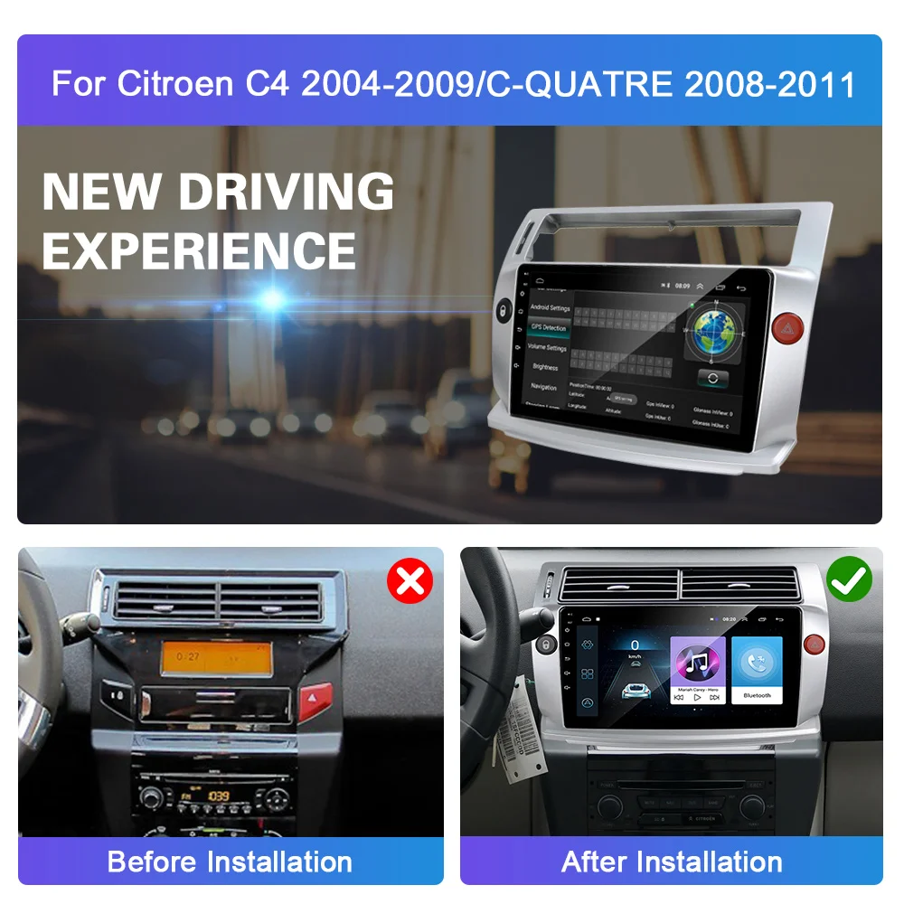 Автомагнитола Podofo 2DIN для Citroen C4 2004-2009 C-четыре 2008-2011 Carplay Android мультимедийный