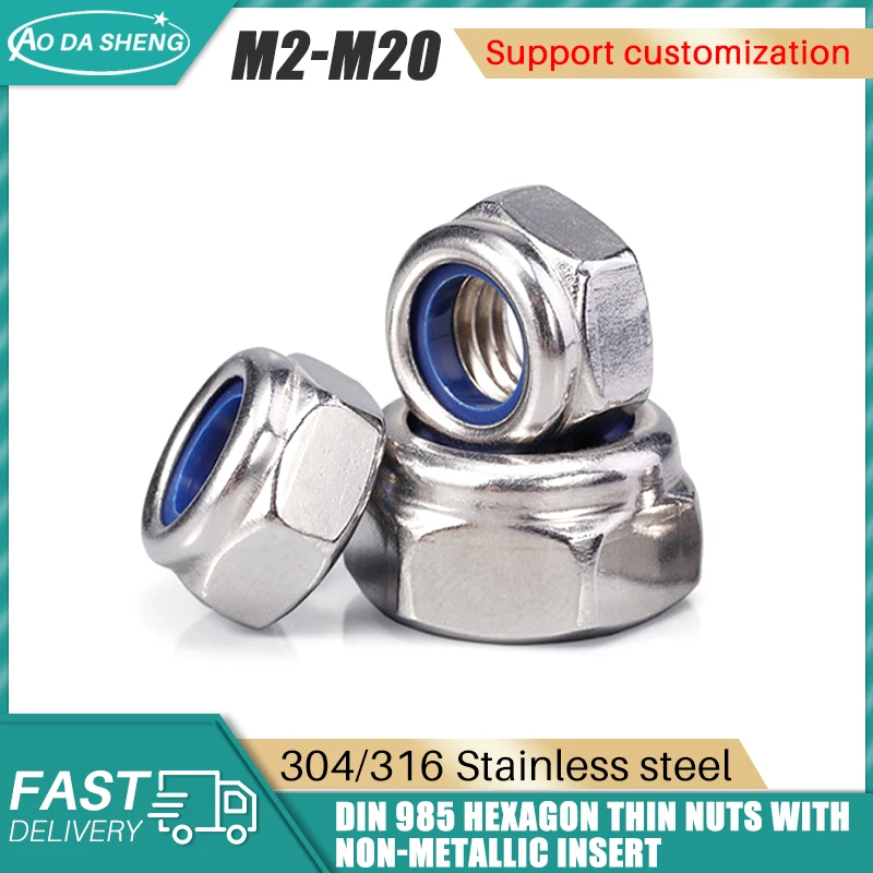 

AODASHENG 304/316 Stainles Steel Locking Nut Self-locking Anti-slip DIN985 Hexagon Thin Nut M2M3 M4 M5 M6 M8 M10 M12 M14 M16 M20