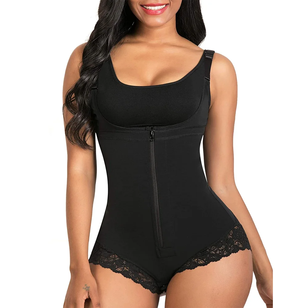 Lifter Tummy Control Shapewear Waist Trainer Women Lace Zipper Open Bust Bodysuit Shorts High Waist Body Shaper Slimming Panties