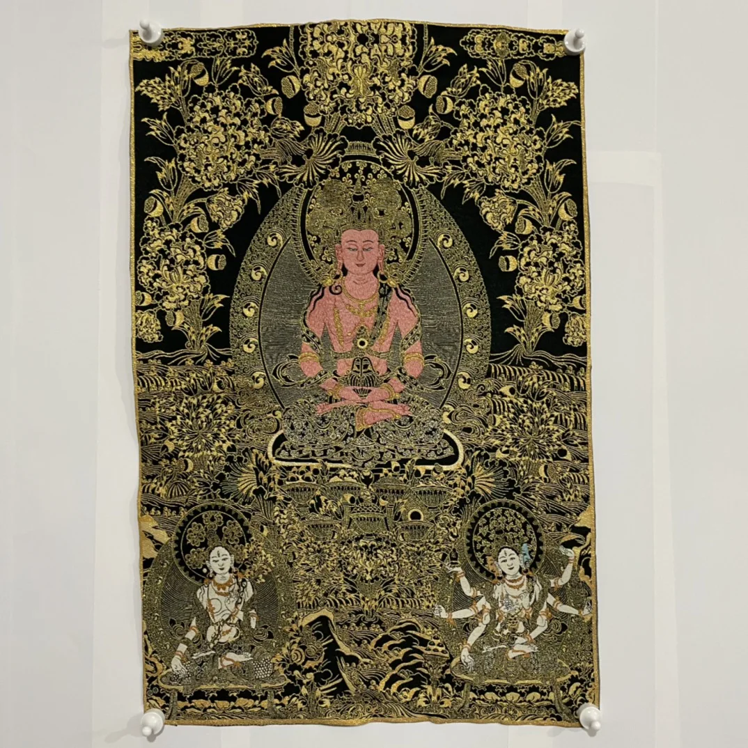 

China Embroidery Silk Thangka Fengshui Wealth" Bodhisattva Buddha " Painting Mural Handicraft Household Decoration#13