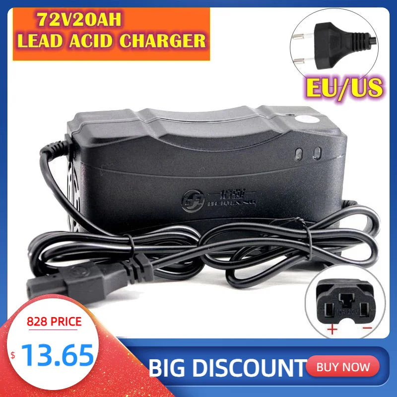 

72V 3A Smart Lead Acid Battery Charger Intelligent Pulse Charger For Electric Bike Scooter 12AH 20AH 30AH 40AH T Connector