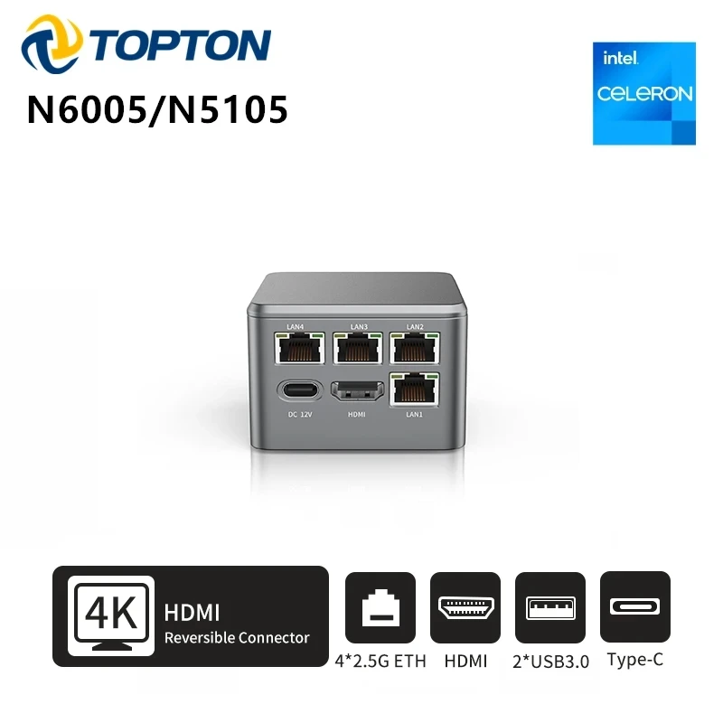 Карманный 2 5G 4x Intel i226-V Firewall Box Mini PC Pentium N6005 Celeron N5105 Маршрутизатор NVMe HDMI2.0 Type-C Proxmox
