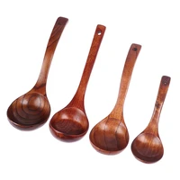 creative natural wood large soup scoops long handle cooking utensil ramen rice spoon soup ladle catering tableware kitchen tools