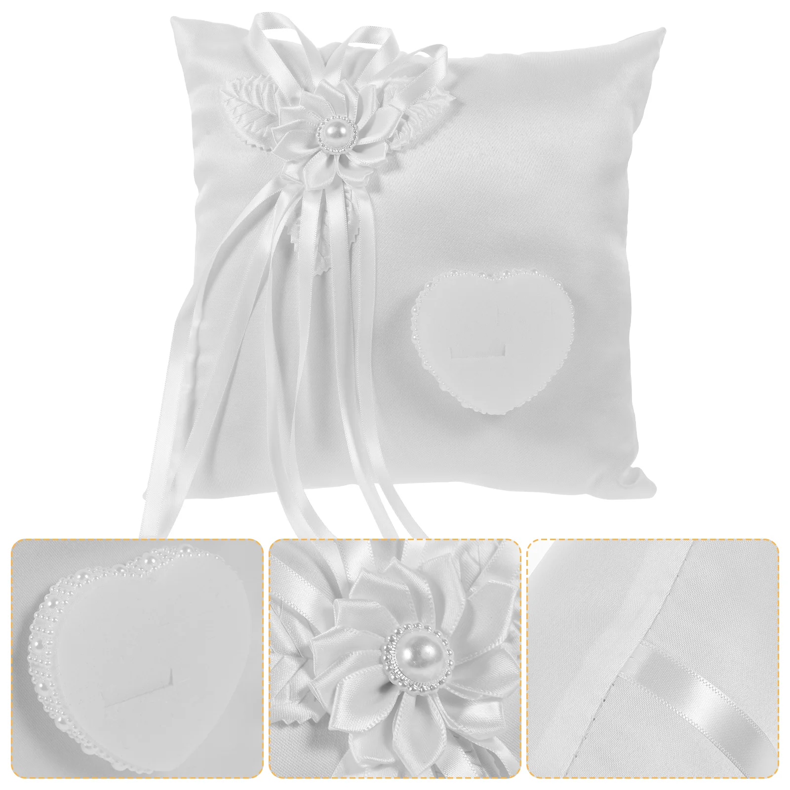 

Ring Pillow Wedding Cushion Heart Shaped Boxes Setting Fabric Bride Floral Pillows