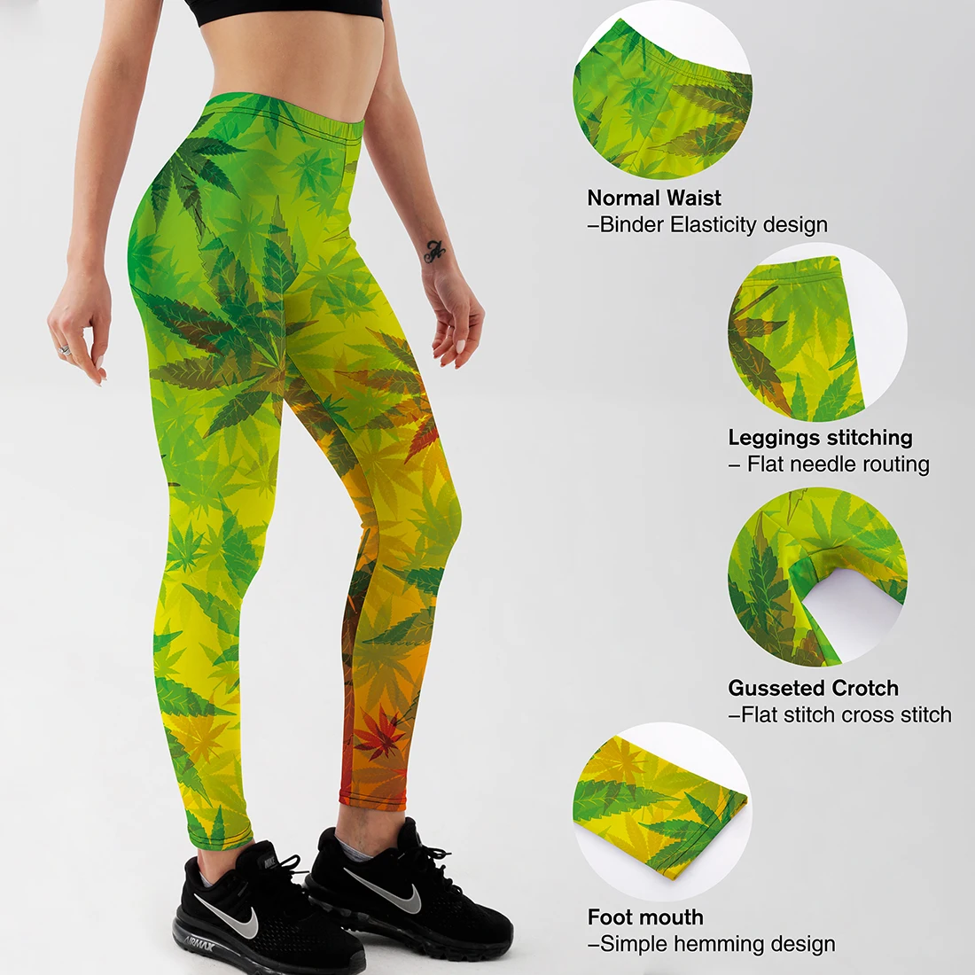 

2018 New Women Fitness Green Leggings Workout Casual Pants Trousers Leaf Printed High Waist Summer Pants S-XXXXL