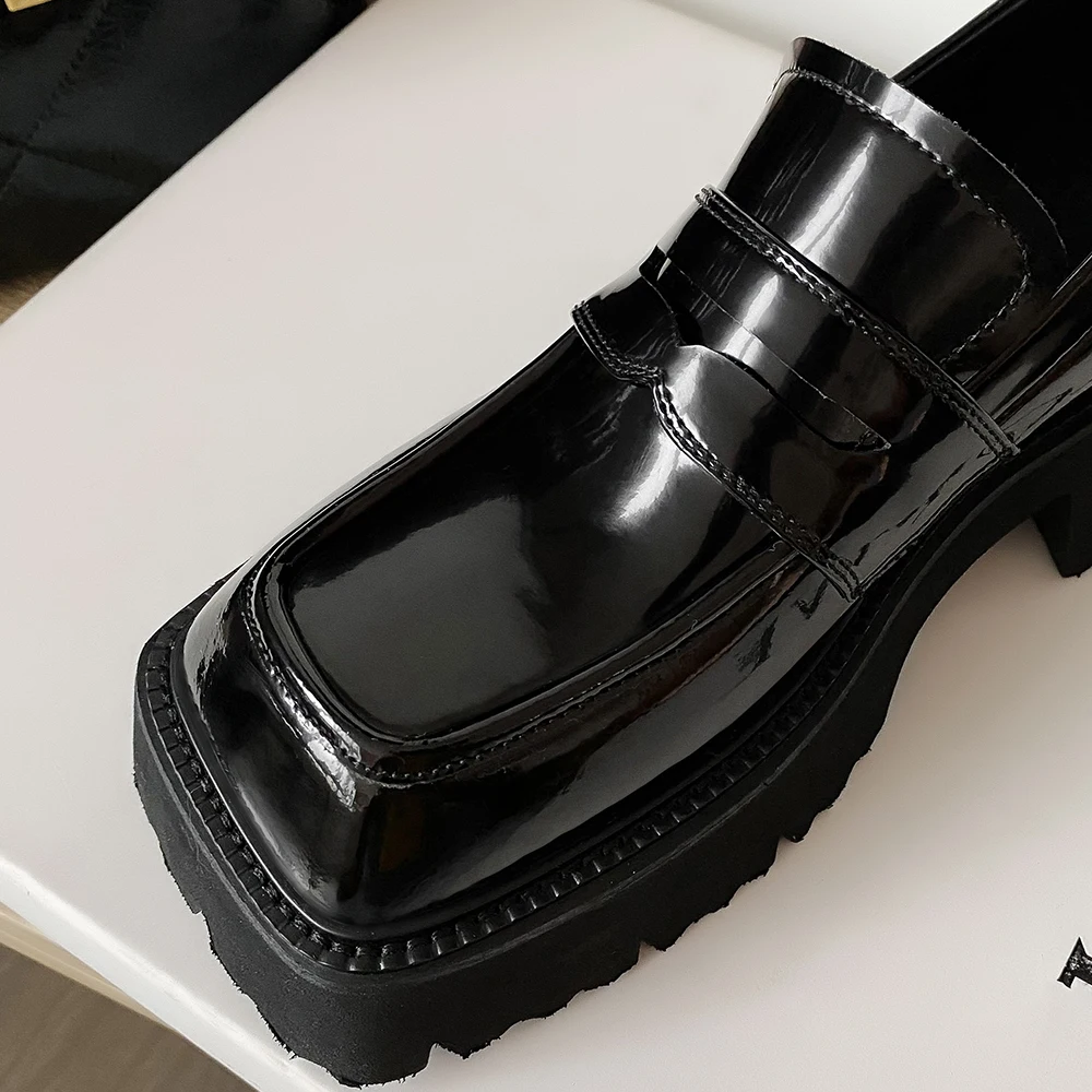 Kanseet Women Platform Shoes Spring 2023 Square Toe Genuine Leather High Quality Causal Loafers Silver Thick Heels Lady Footwear