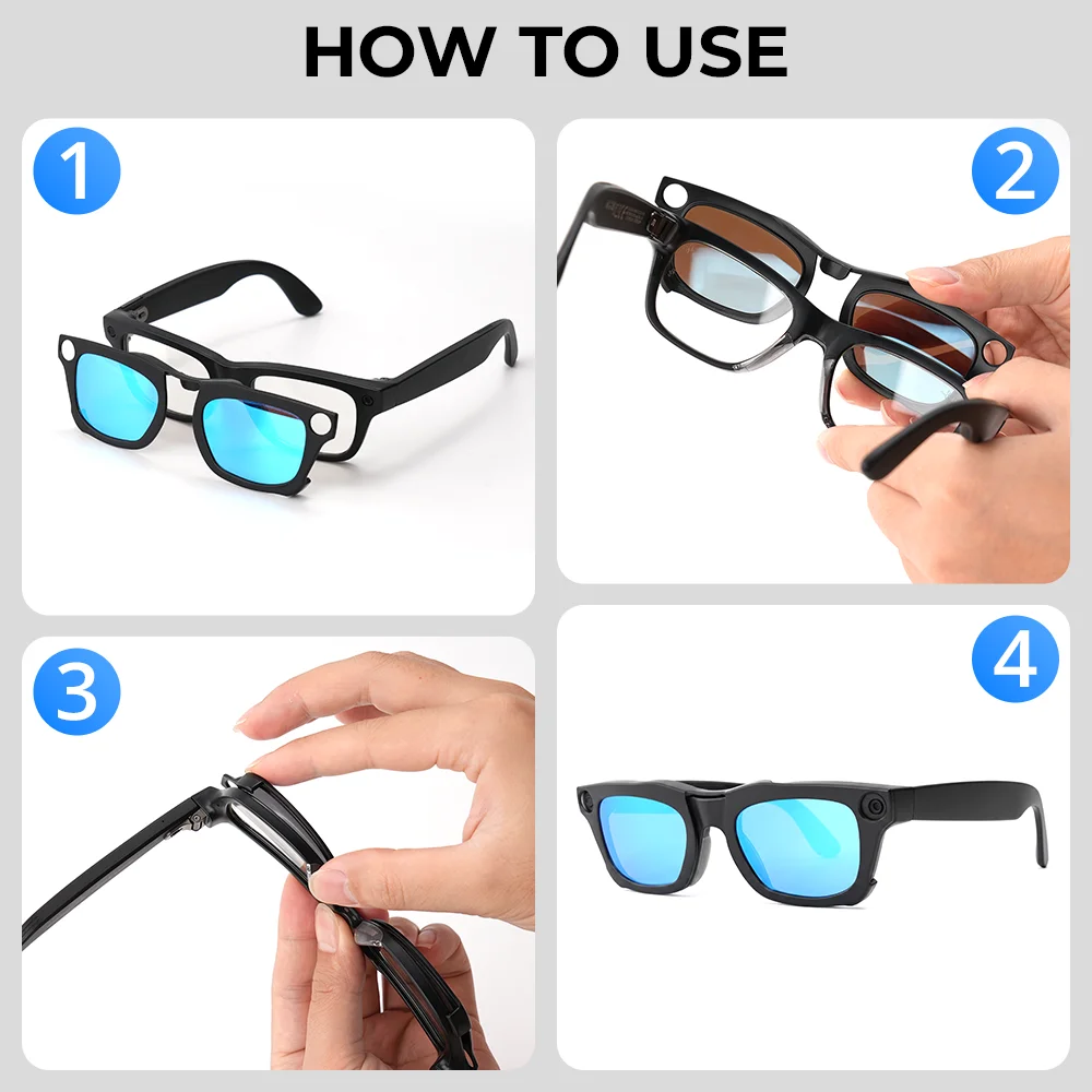 Фото Клипсы HIBLOKE для Ray-Ban Meta Blayzer RW7001 50-19, стандартные аксессуары для умных очков, матовые поляризационные клипсы-солнцезащитные очки, линзы №5