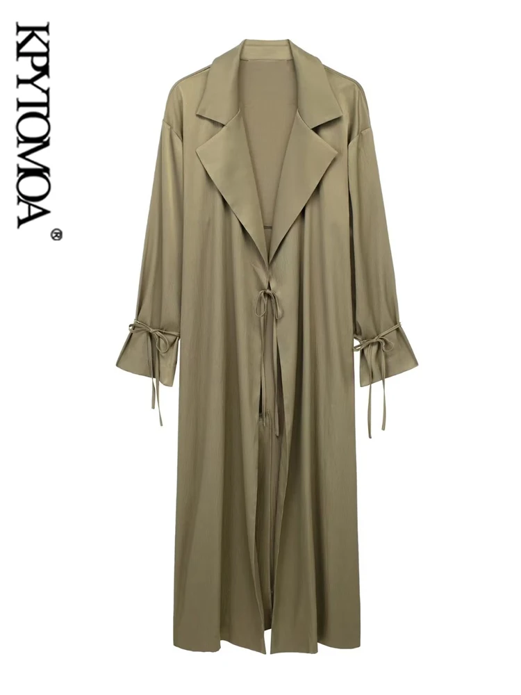 

KPYTOMOA Women Fashion Front Tied Flowy Trench Coat Vintage Lapel Collar Long Sleeve Female Outerwear Chic Clothing