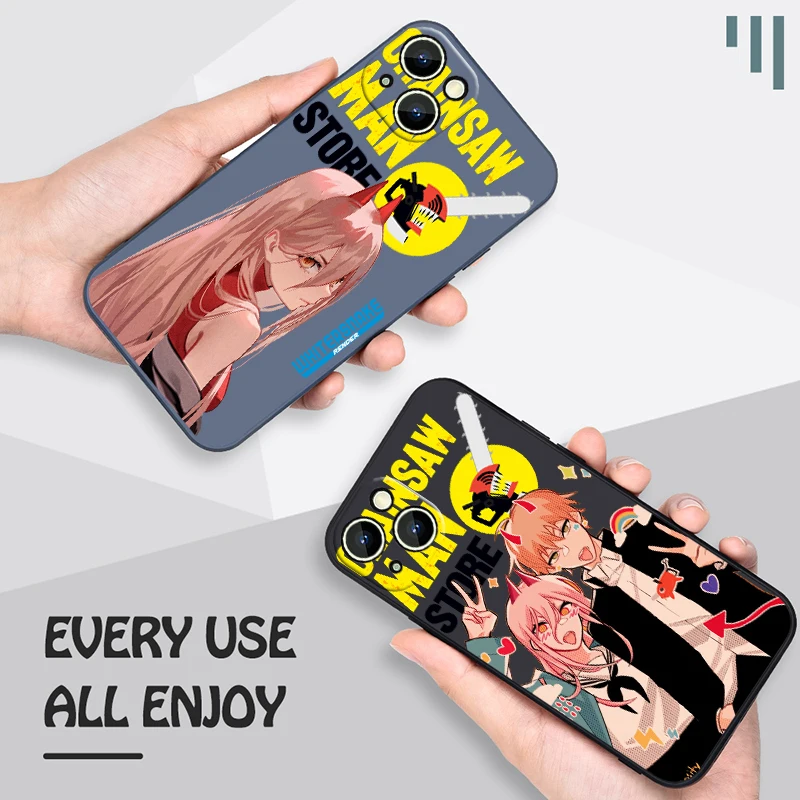 

Anime Chainsaw Man power Denji For Apple iPhone 14 13 12 11 Pro Max Plus XS XR X 8 7 SE Liquid Rope Phone Case Capa Cover