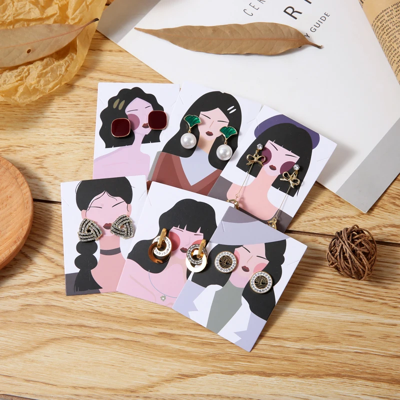 100Pcs Earrings Necklace Display Card Cardboard 6x8cm Goddess Head Series Stud Earrings Ear Clip Bracelet Packaging Jewelry Card