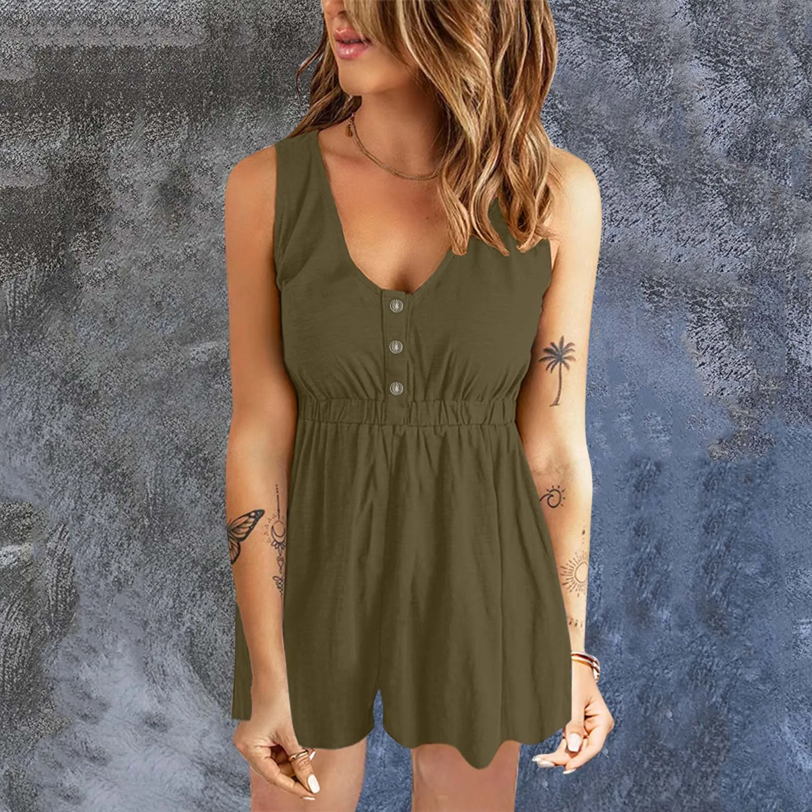 

Women Romper Patchwork Button Front Solid Pretty Clothes for Women Sexy Vneck for Women Long Sleeve Womens Sleep Jumpsuit