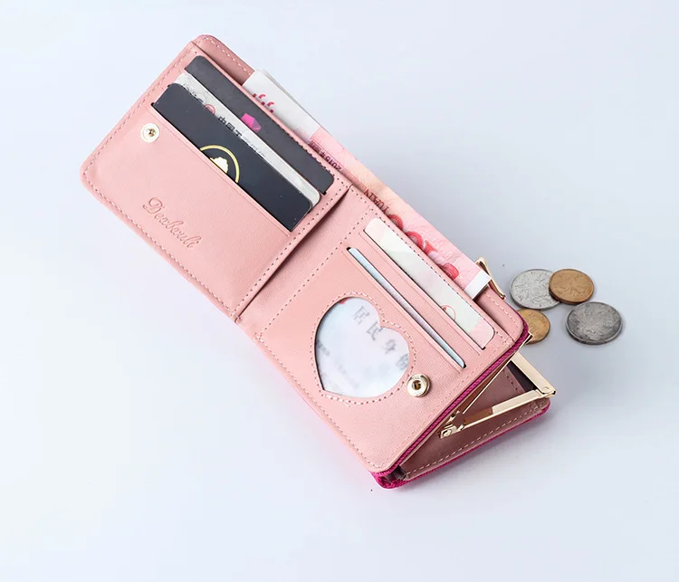 Women Small Clutch Wallet MultiFunction Change Purses Heart Decoration Big Capacity Wallets Cute Card Holder Money Bag
