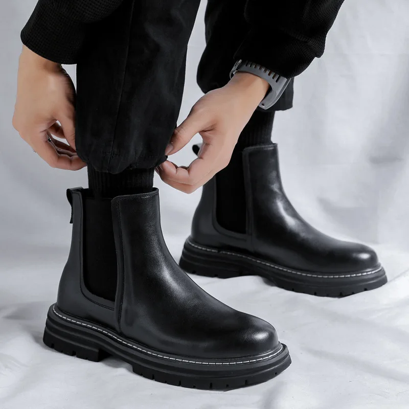 

Мужские модные ботинки челси для банкета и выпускного вечера Черные Оригинальные кожаные туфли ковбойские ботинки на платформе красивые ботильоны zapatos