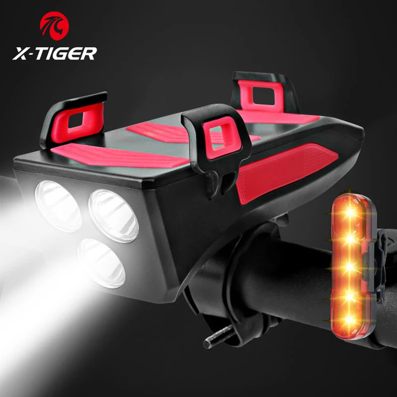 

X-TIGER Bike Light Bicycle Lamp With Bike Phone Holder Bicycle Bell Phone Holder Powerbank 4 in 1 Multi-function Bike Flashlight