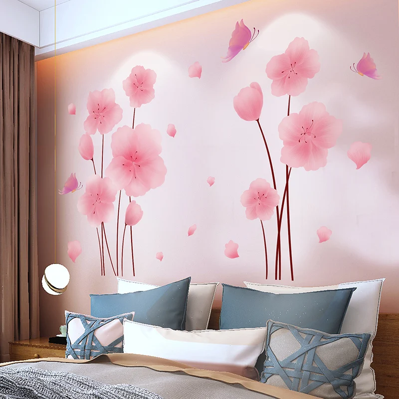 

[SHIJUEHEZI] розовые цветы наклейки на стены DIY растения Наклейки на стены для гостиной спальни кухни детской украшения дома