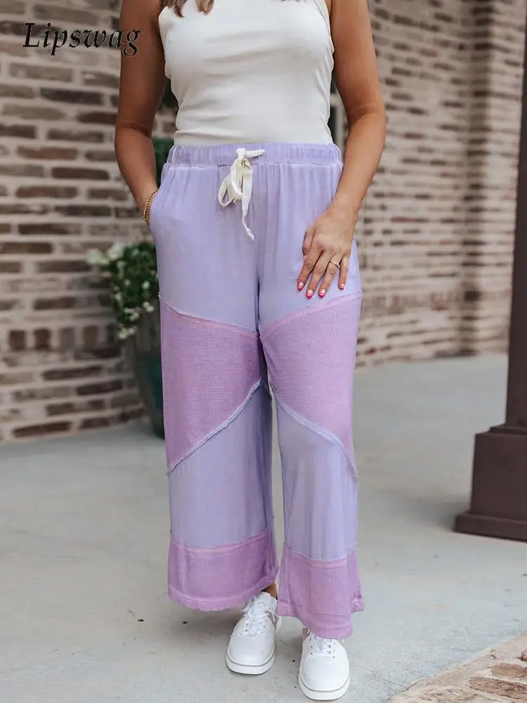 

Повседневные трикотажные брюки на шнуровке с эластичным поясом, Woemn, модные контрастные цветные брюки Losoe, 2022, женские брюки в стиле ретро с ш...