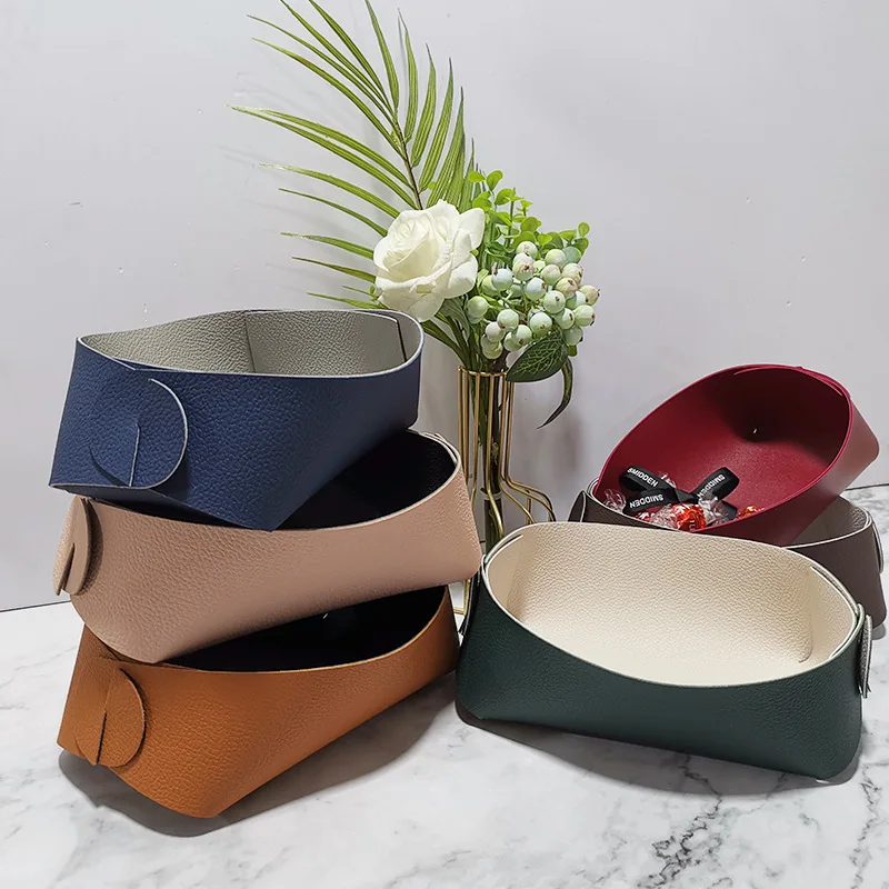 

Desktop Storage Tray Leather Key Plate Home Decoration Dice Tray key Wallet Coins PU leather Multifunctional folding Storage Box