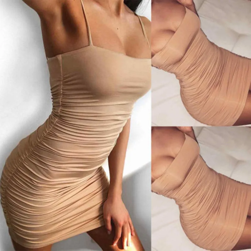 

New Elegant Fashion Sexy Women Summer Dresses Bandage Bodycon Evening Party Clubwear Mini Pleated Suspender Dress