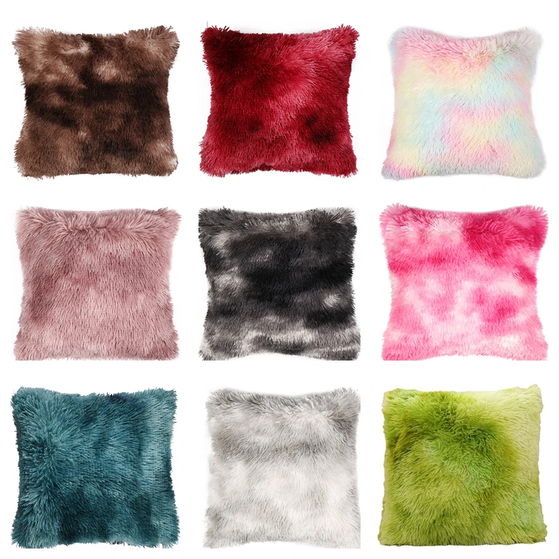 

43x43cm Soft Fur Case Cover Cushion Pillow Super Fashion Plush Tye-die Pillow Design Fur Cover Decorative