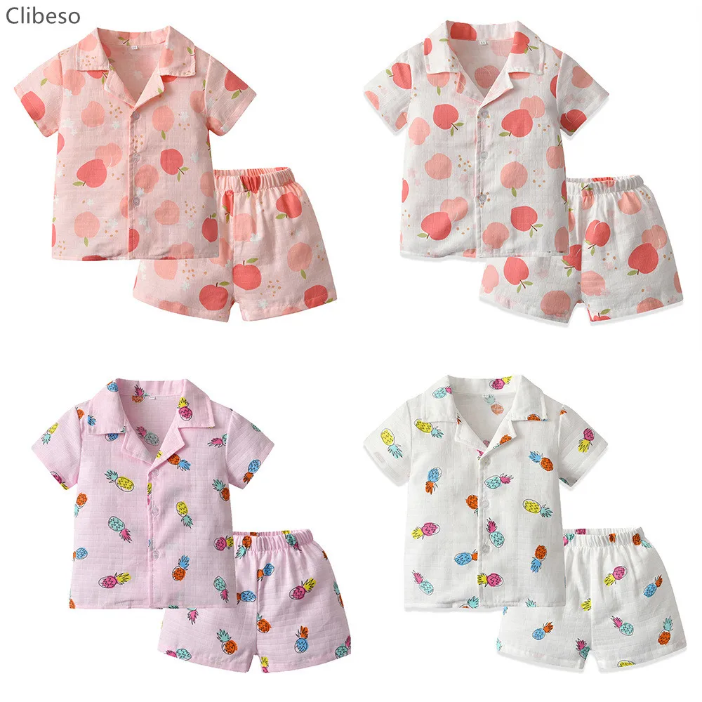 2022 sommer Kinder Baumwolle Drucke Pyjamas Sets Jungen Mädchen Schlaf Tragen Kleidung Twins Bruder Schwester Passenden Schwellen Homewear