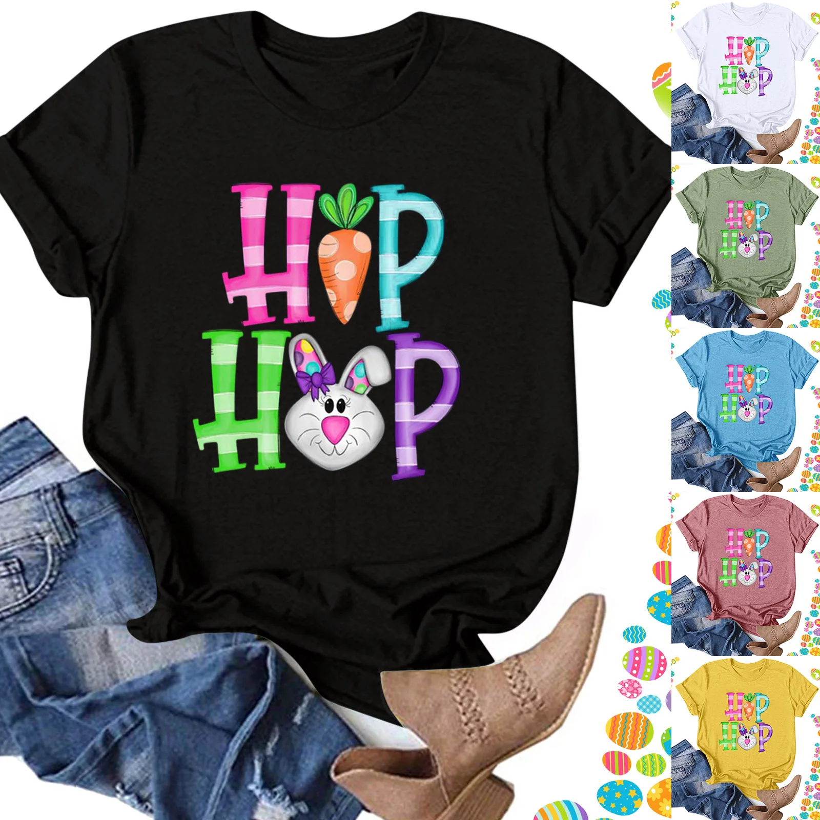 

Women Casual Easter Day Printing Shirts Round Neck Short Sleeve Tee Tops Tunic Blouse American retro 90s Vintage shirt