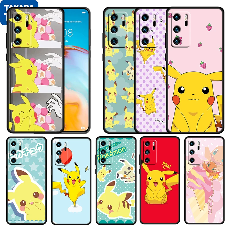 

Cartoon Pikachu Baby For Huawei P50 P20 P30 P40 5G P10 Pro Lite E Plus P9 Lite Mini Silicone Soft Black Phone Case Cover Capa