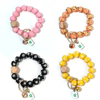 new design small daisy wooden bead bracelet mahjong bells pendant key ring bangle fresh bracelet wristlet hand charm jewelry