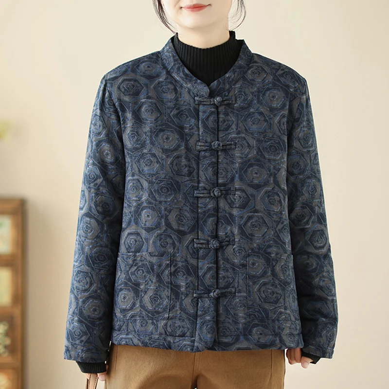 Этническая куртка на хлопковой подкладке для женщин зимняя утолщенная в