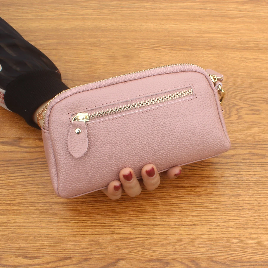 Aliwood New Fashion Simple Cowhide Women's Wallet Genuine Leather Clutch Long Large Capacity Ladies Zipper Coin Purse Phone Bags