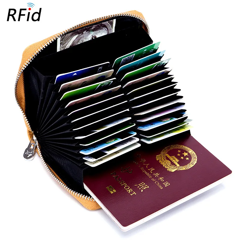 Men and women leather organ card holder Leisure anti-theft rfid passport cover bag Trendy multi-card soft wallet men | Багаж и сумки