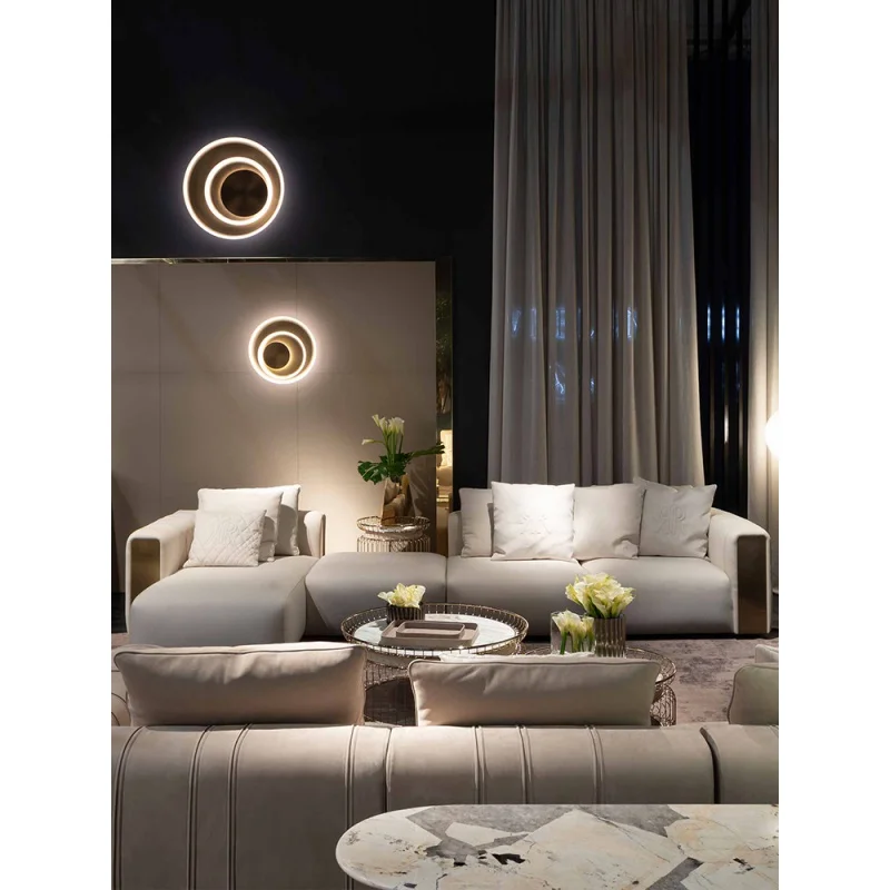 

Italian modern light luxury leather sofa combination large family living room high-grade Italian fabric combination sofa