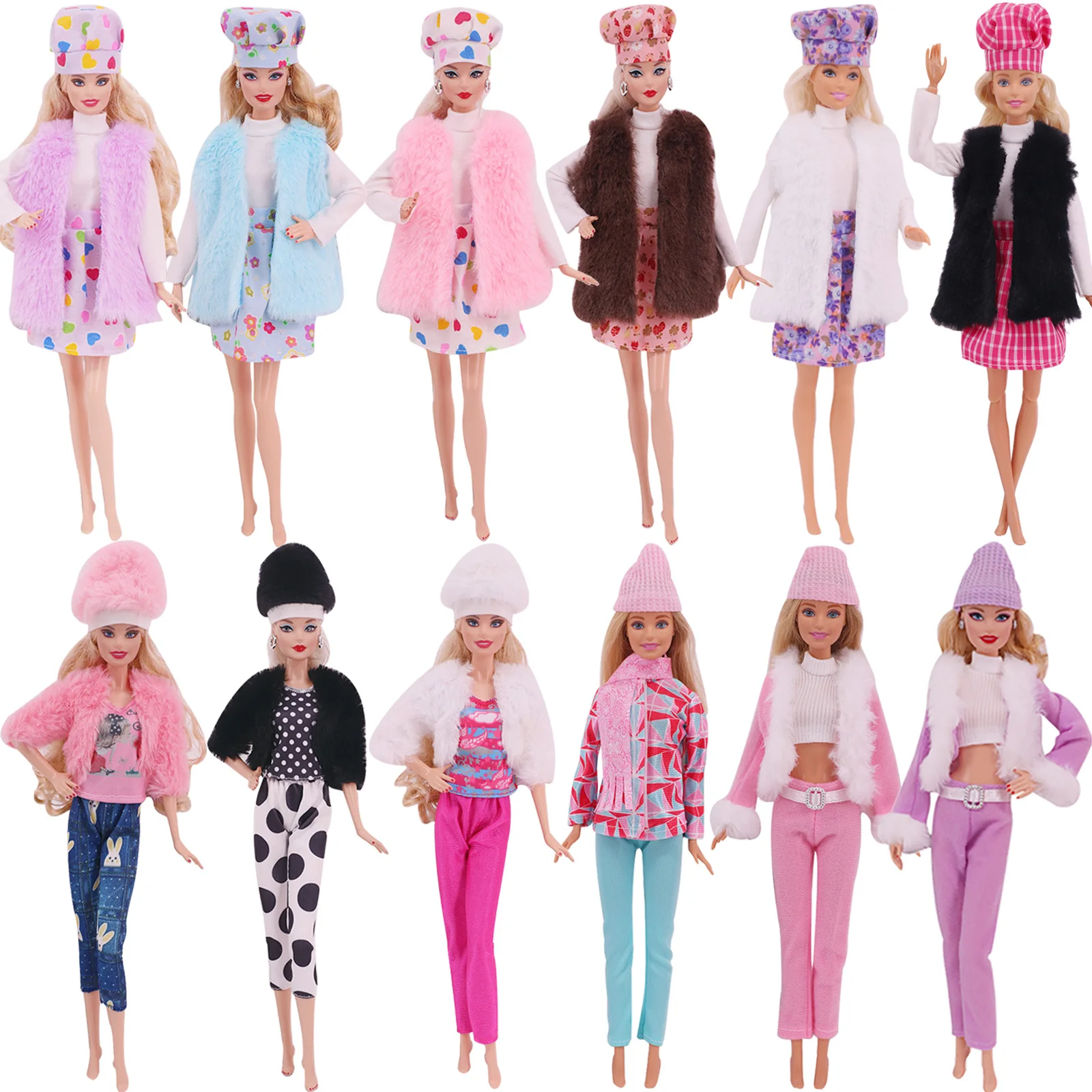 

Newest Set Doll Fashion Soft Fur Coat Tops Pants Hat Winter Warm Doll Clothes For Barbiees Doll Clothes Accessories Girls Toy