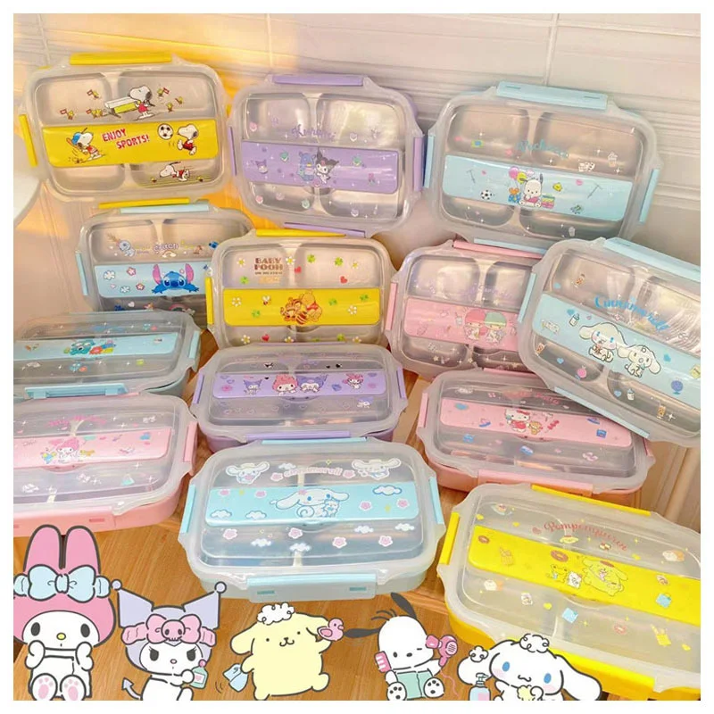 

Sanrios Cartoon Stainless Steel Spoon Chopsticks Bento Box Kawaii My Melody Cinnamoroll Kuromi Portable Insulation Lunch Box Set