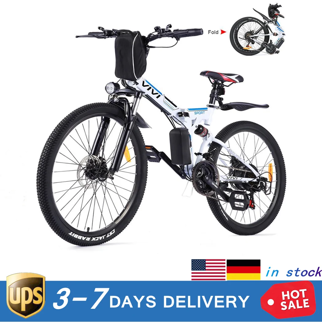 26Inch Electric 350W Foldable Mountain Bike MTB 21 Speed E-Bike Disc Brake 36V/8Ah Lithium Ion Battery