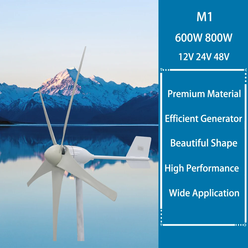 

Low Star-up Wind Speed Generator 600W 800W Wind Turbine Generator with 3/5 PCS Blades With 12V/24V/48V MPPT Charge Controller