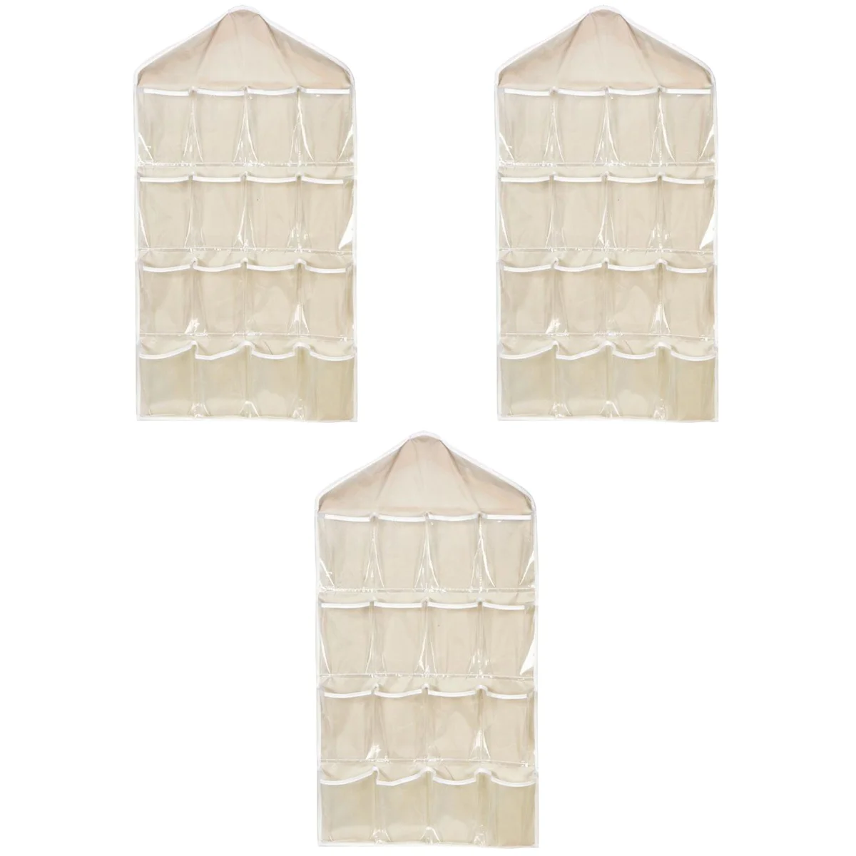 

3pcs Transparent 16-grid Wardrobe Socks Classification Storage Hanging Bag(Beige)